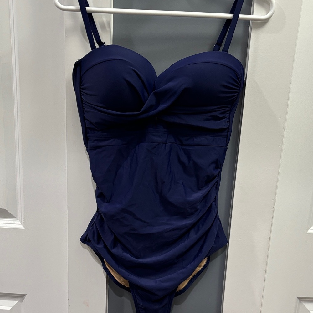 NWT.Navy Tied-Front One-Piece Swimsuit size L